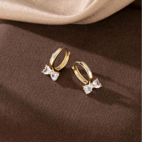 18K Gold Over Sterling Silver Bow Hoop Huggie Earrings Coquette Elegant & Dainty - Picture 1 of 4